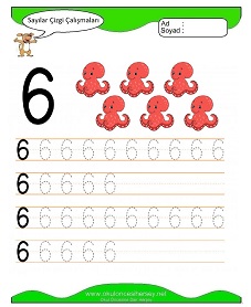 6 Rakamı Çizgi Çalışmaları Çalışma Sayfaları